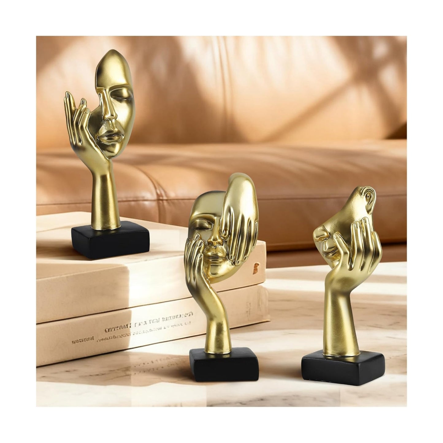 Thinker Statues / Modern Living Room Decoration / Gold Abstract Sculpture Decor / Set of 3