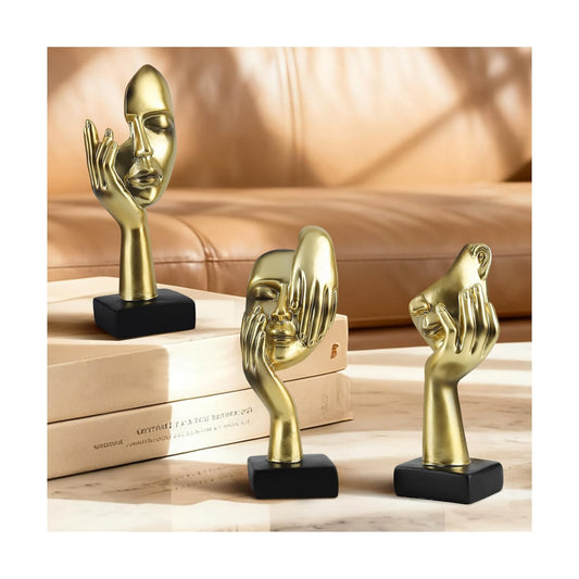 Thinker Statues / Modern Living Room Decoration / Gold Abstract Sculpture Decor / Set of 3