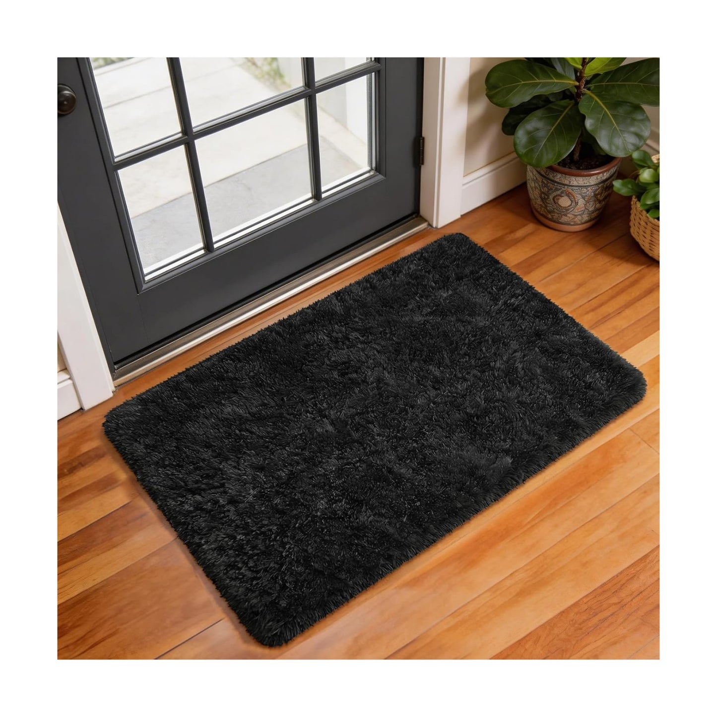 Ophanie Small Black Entryway Throw Rugs for Bedroom, 2x3 Mini Area Rug, Affordable Non Slip Fluffy Carpet, Fuzzy Soft