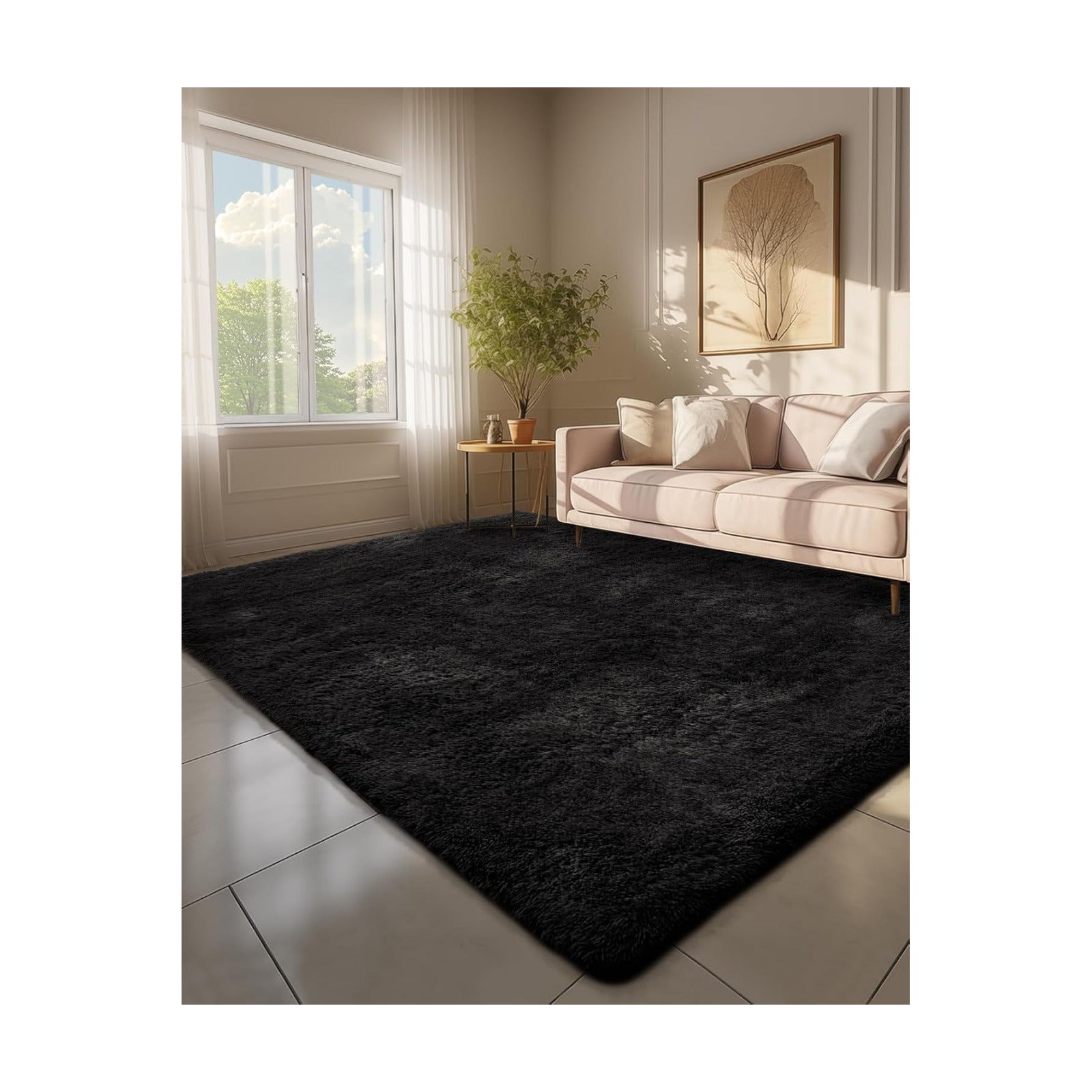 Ophanie 6x9 Black Rugs for Living Room, Large Fluffy Shag Fuzzy Plush Soft Area Rug, Floor Shaggy Carpets for Bedroom