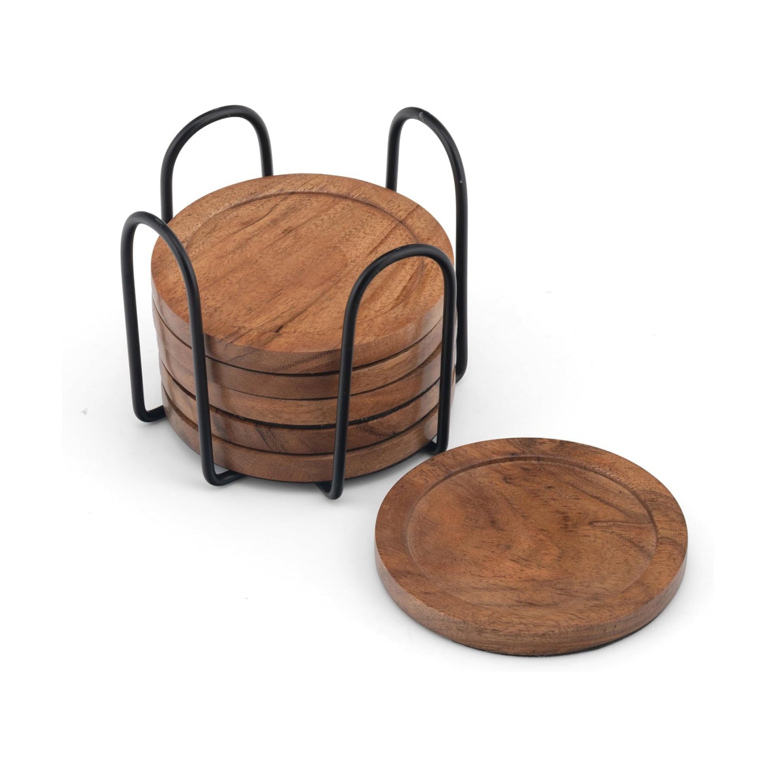 Holder / Acacia Wood Coasters / Round / Set of 6