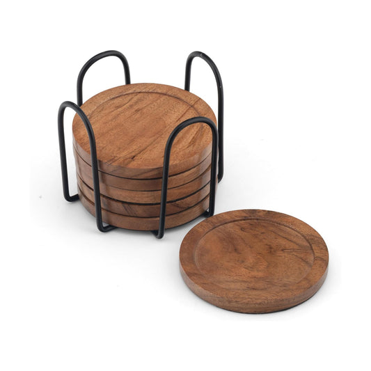 Holder / Acacia Wood Coasters / Round / Set of 6
