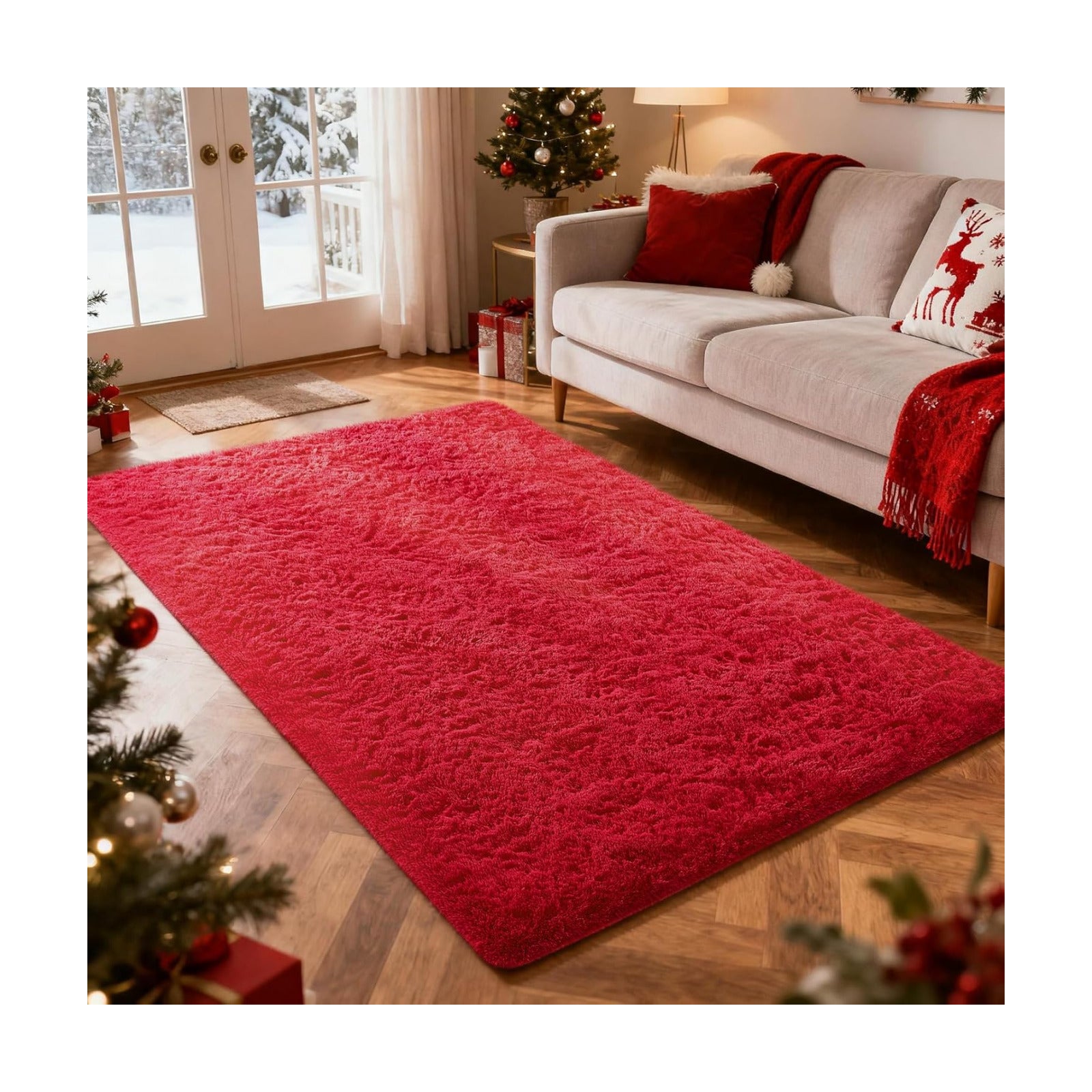 Ophanie Red Rugs for Bedroom Living Room, Fluffy Fuzzy Furry Carpet, Plush Soft Shaggy Bedside Indoor Floor 4x6 Area