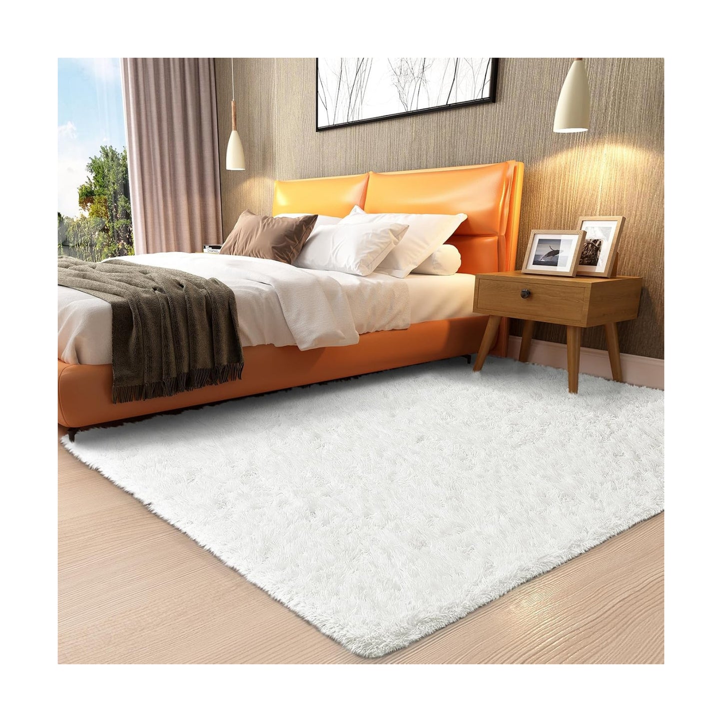 Ophanie White Rugs for Bedroom Fluffy, Kids Baby Shaggy Shag Fuzzy Soft Carpet, 3x5 Small Plush Bedside Area Rug