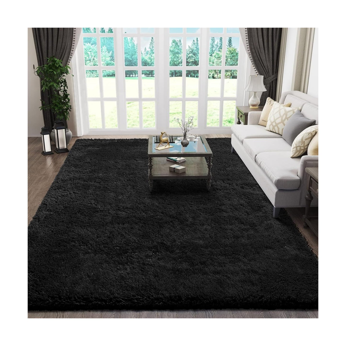 Ophanie Black Area Rug 5x7 Rugs for Living Room, Fluffy Furry Shaggy Fuzzy Rug, Carpets for Bedroom Shag Plush Soft