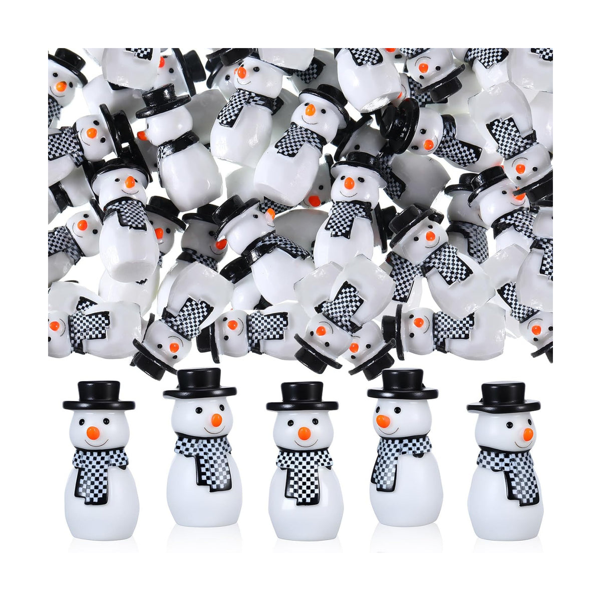 RoundFunny 50 Pcs Miniature Snowman Mini Christmas Figurines Resin Snowman
