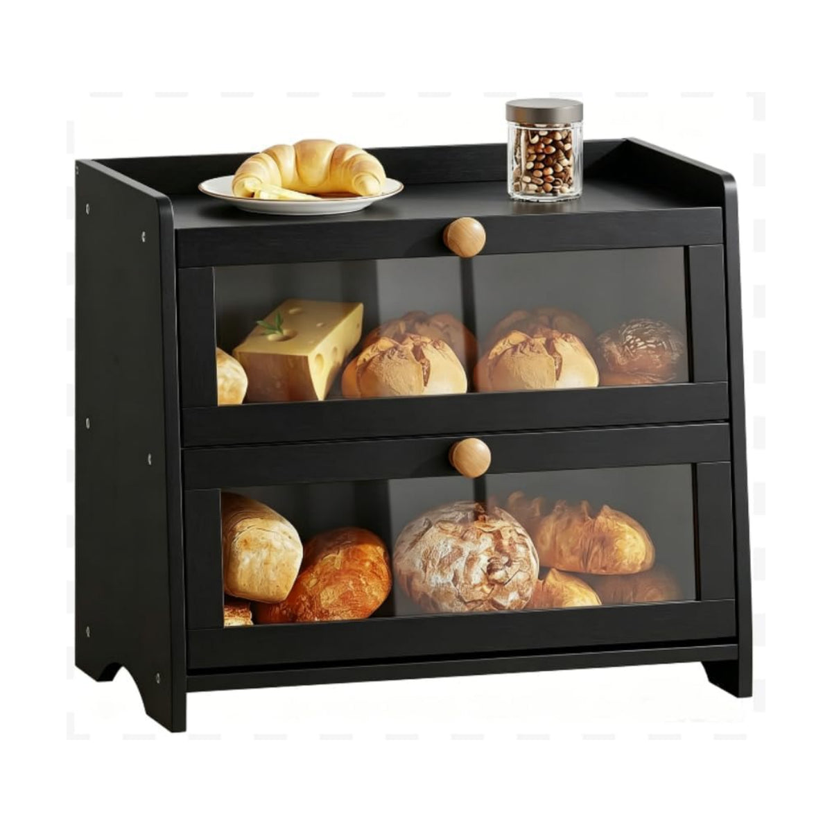 BAMBANG Bread Box for Kitchen Countertop, Extra Large Bamboo Bread Storage Container for Homemade Bread, Double Layer
