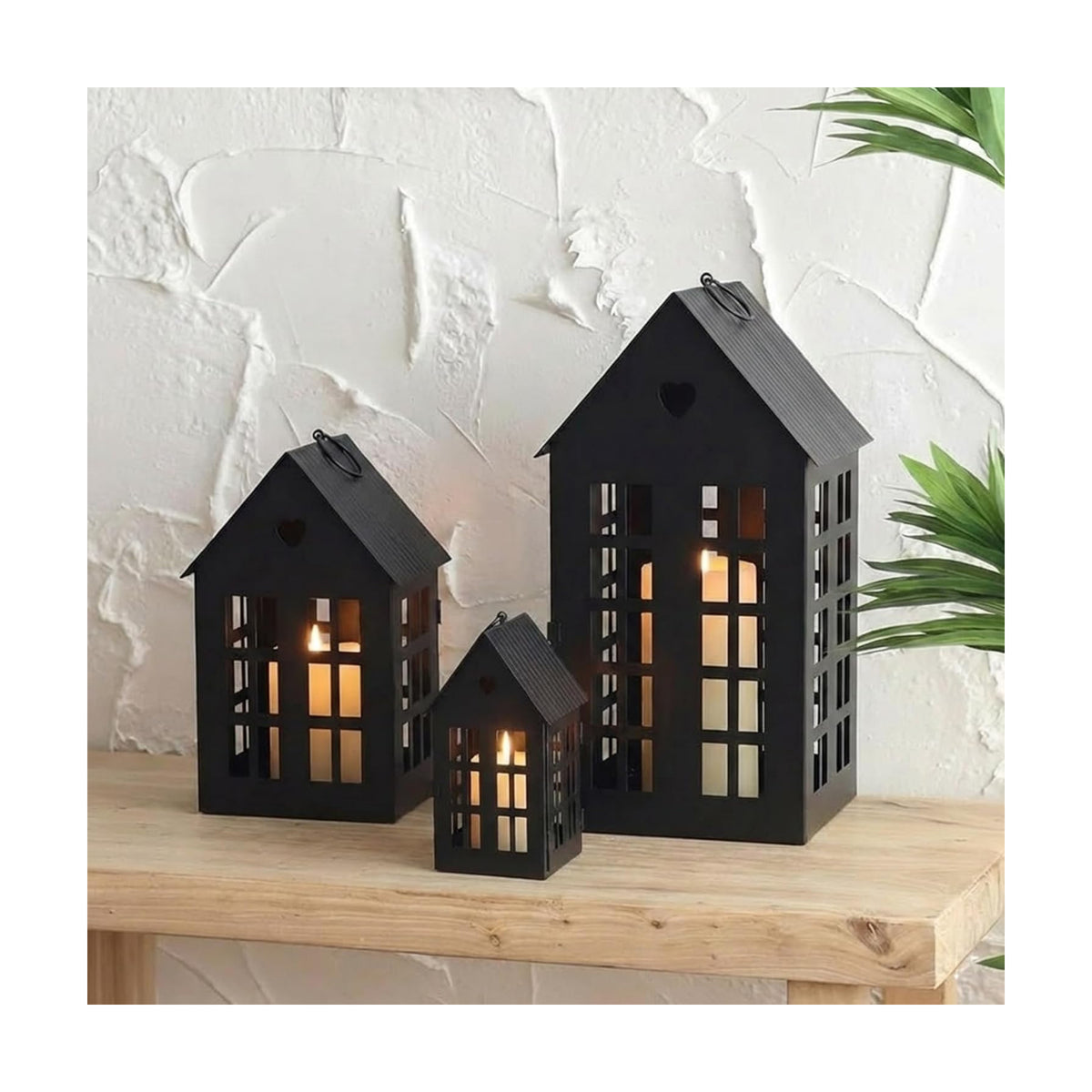 TRIROCKS Set of 3 Decorative Hanging Lanterns 13.5"&9.5"&5.5" H Gothic Street Town House Village Decor Candle Holders