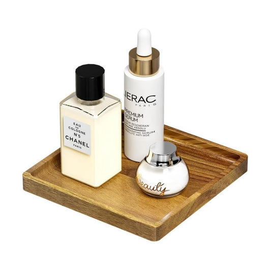 Square Wood Bathroom Vanity Tray for Soap Dispenser / Acacia / 7.9 x 7.9 x 0.8