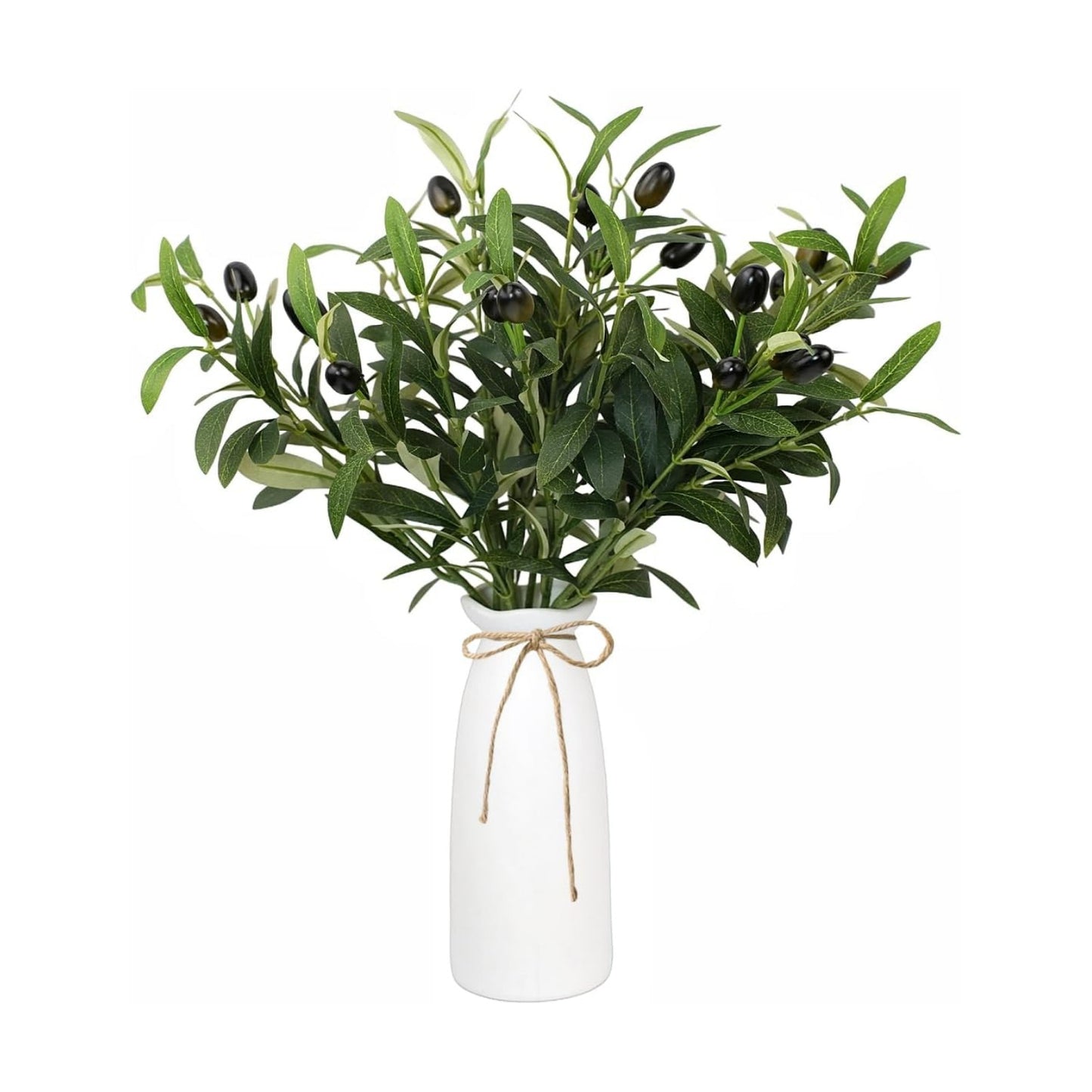 Ceramic Vase / Artificial Plant Olive Branch in Vase / Olive Green / Set of 5