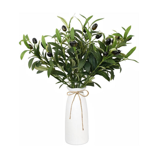 Ceramic Vase / Artificial Plant Olive Branch in Vase / Olive Green / Set of 5