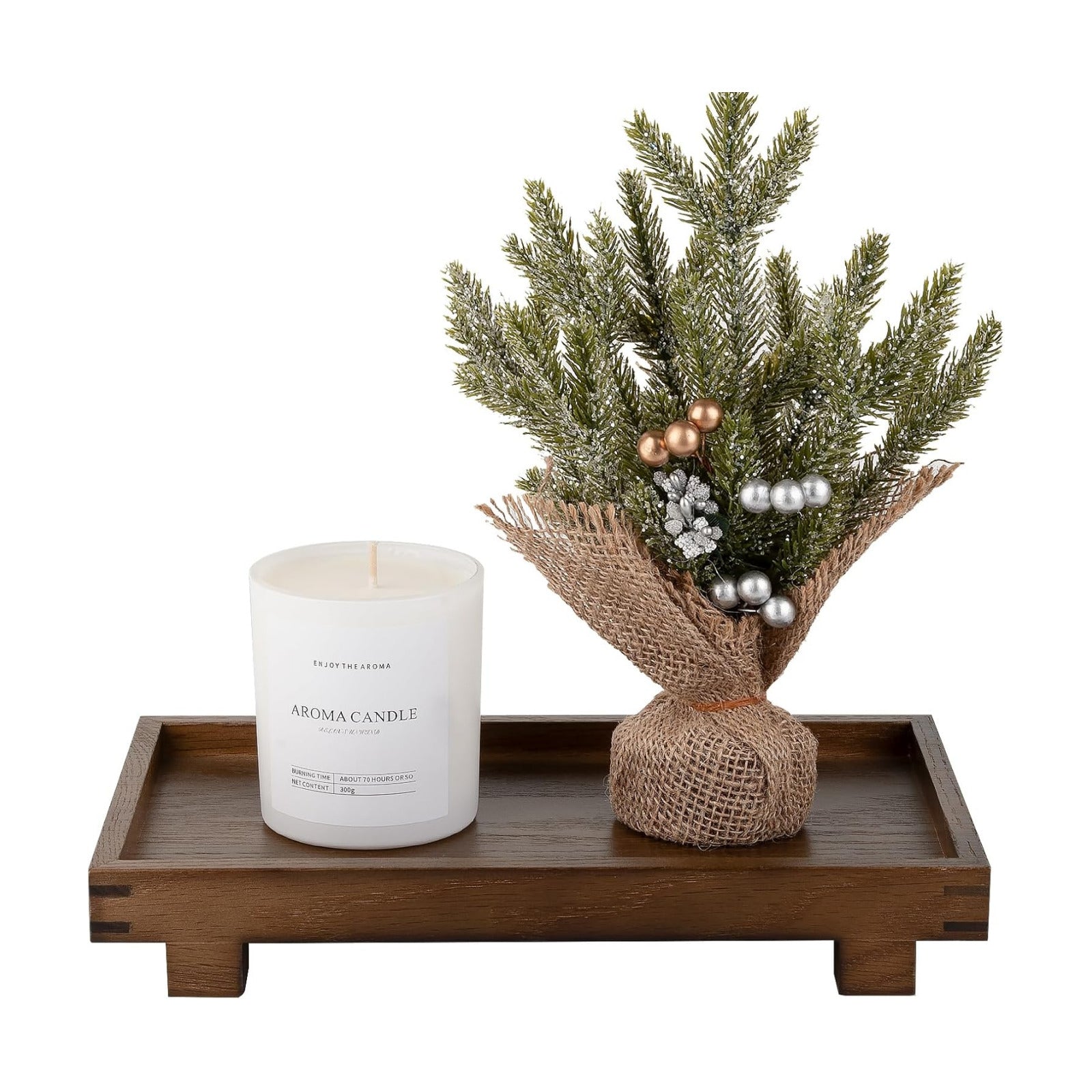 Decorative Tray Small Pedestal Stand Farmhouse Bathroom Decor Wooden / Walnut / 11.4 x 6.7 x 1.7