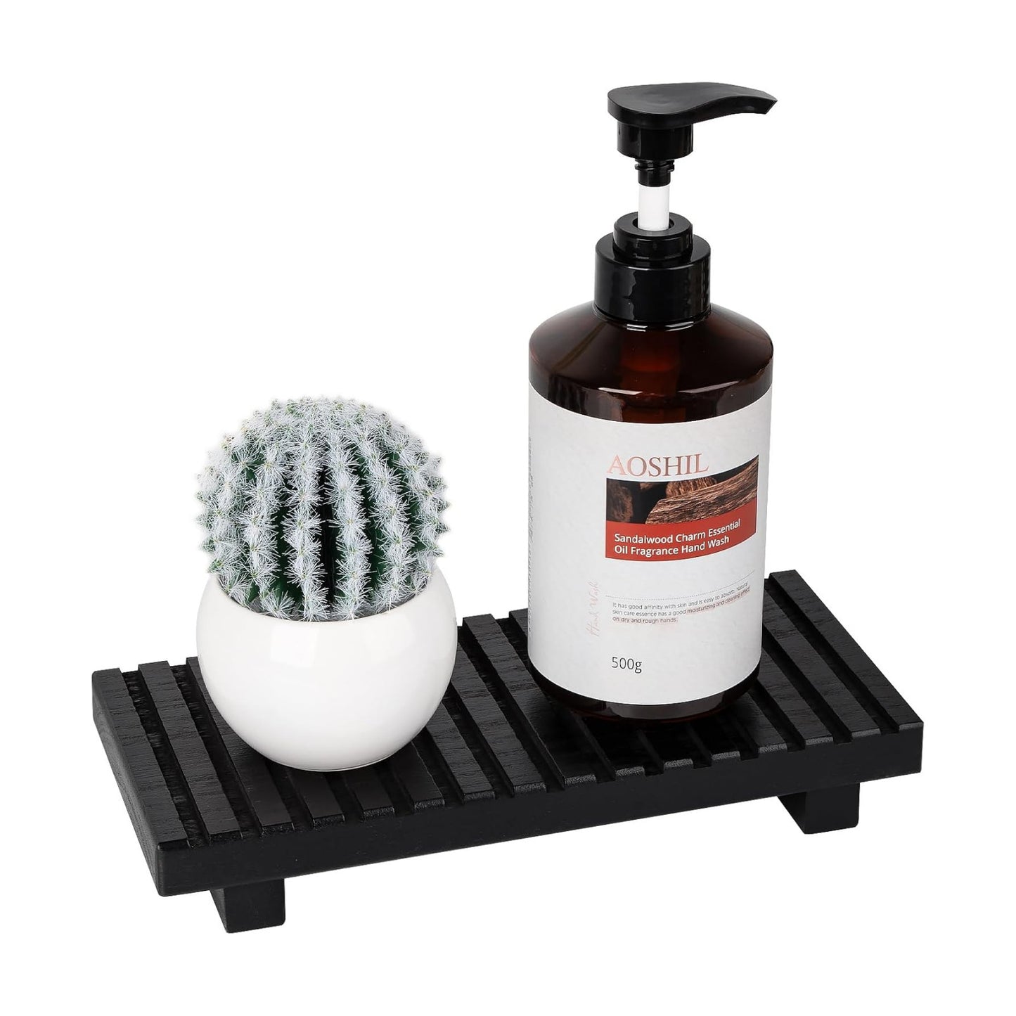 Bathroom Tray Rustic Farmhouse Bathroom Decor Wood Display Stand Riser / Black / 10 x 4.5 x 1.6