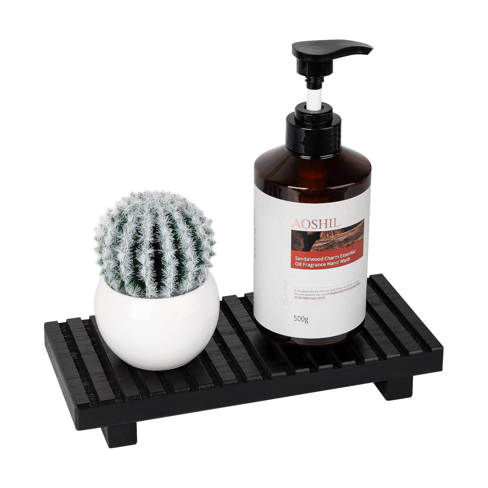 Bathroom Tray Rustic Farmhouse Bathroom Decor Wood Display Stand Riser / Black / 10 x 4.5 x 1.6