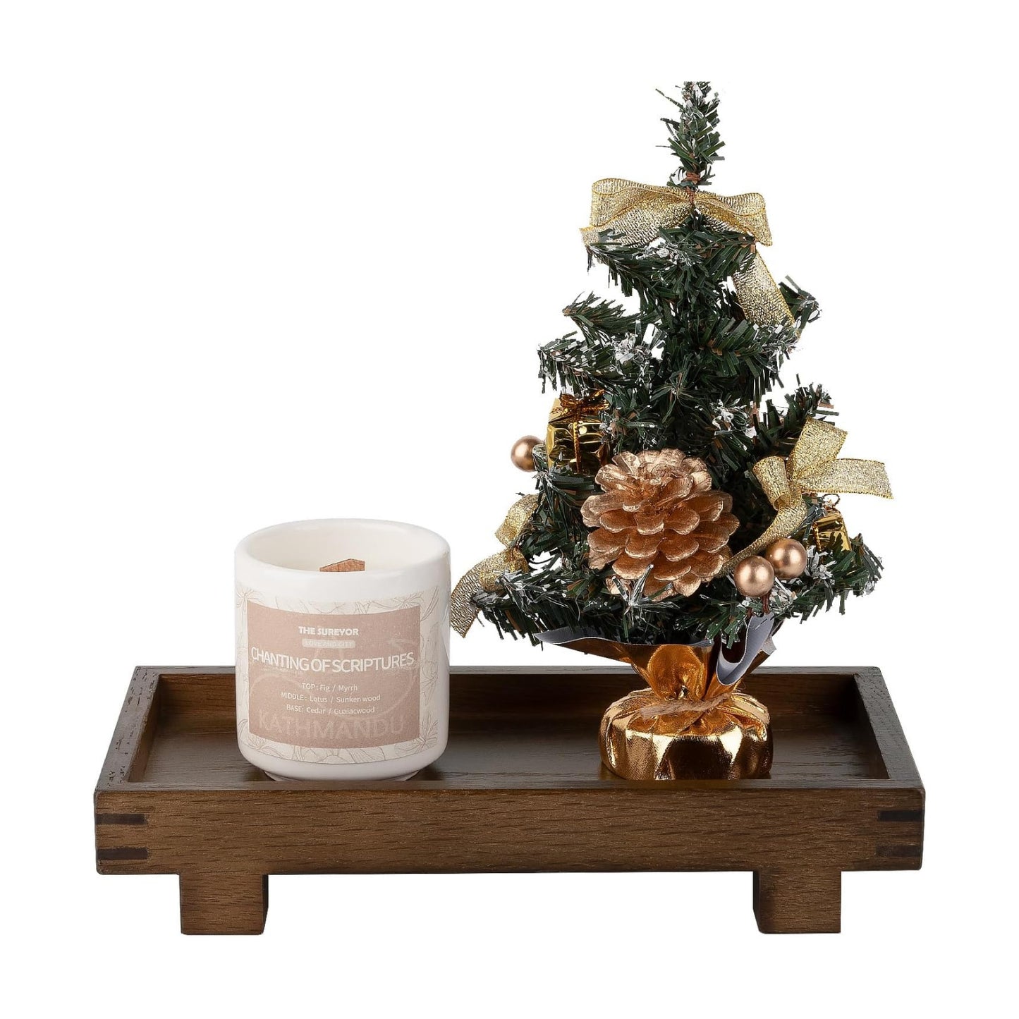 Decorative Tray Small Pedestal Stand Farmhouse Bathroom Decor Wooden / Walnut / 9.4 x 4.7 x 1.7