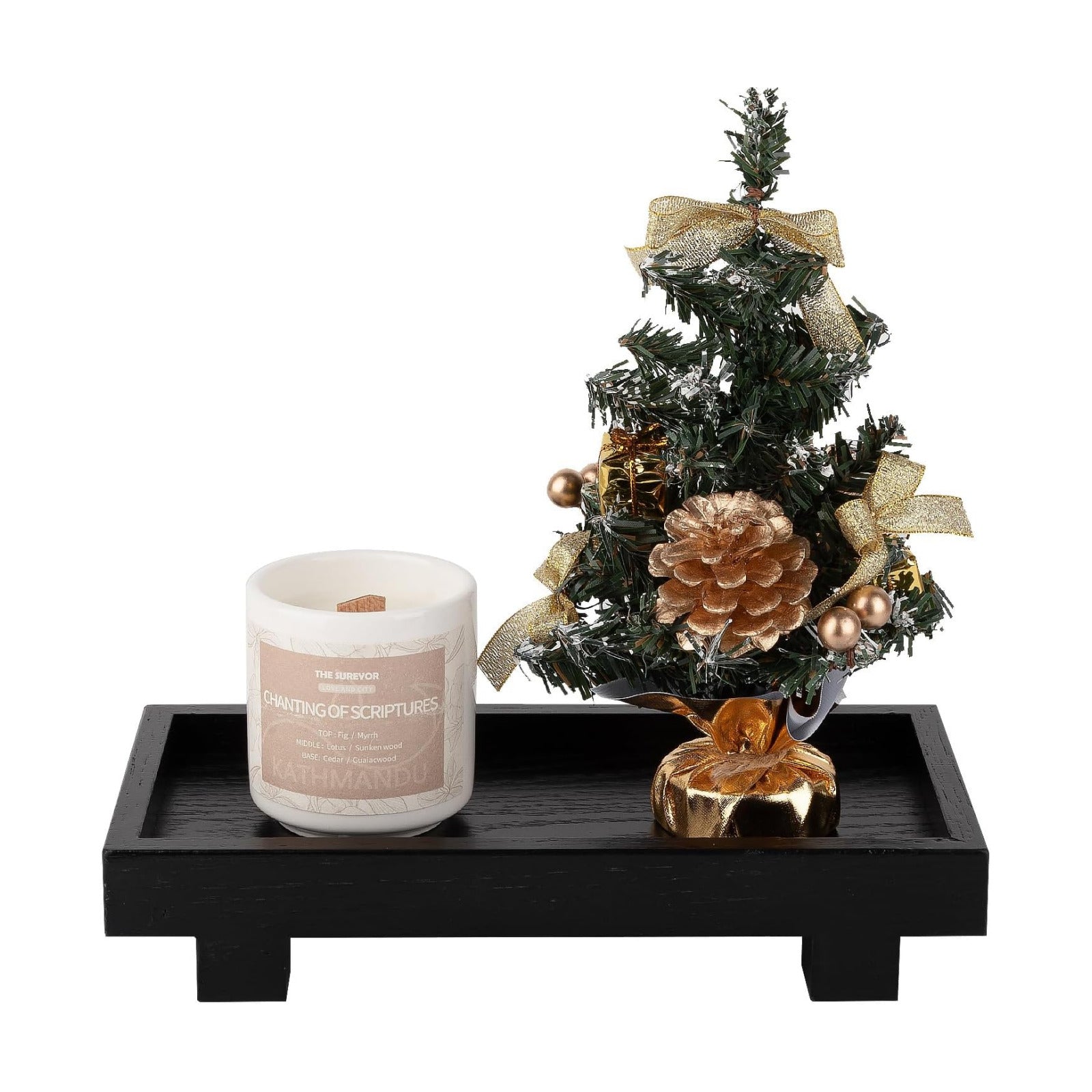 Decorative Tray Small Pedestal Stand Farmhouse Bathroom Decor Wooden Riser / Black / 9.4 x 4.7 x 1.7
