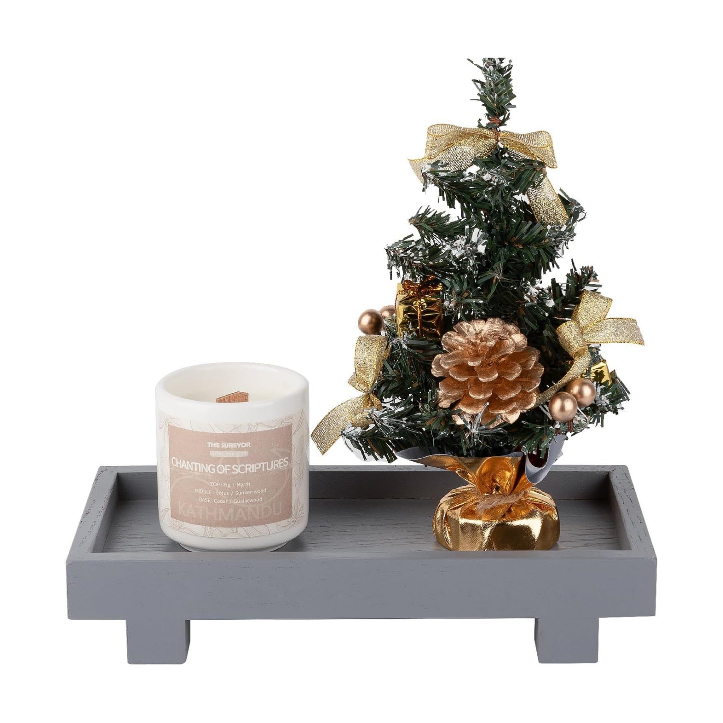 Decorative Tray Small Pedestal Stand Farmhouse Bathroom Decor Wooden Riser / Gray / 9.4 x 4.7 x 1.7