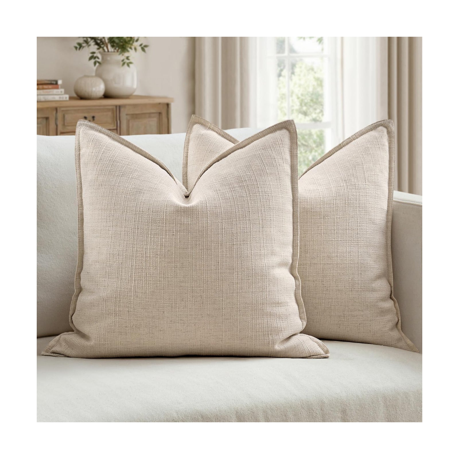 Decorative Pillow Covers / 18 x 18 / Natural Linen / Set of 2