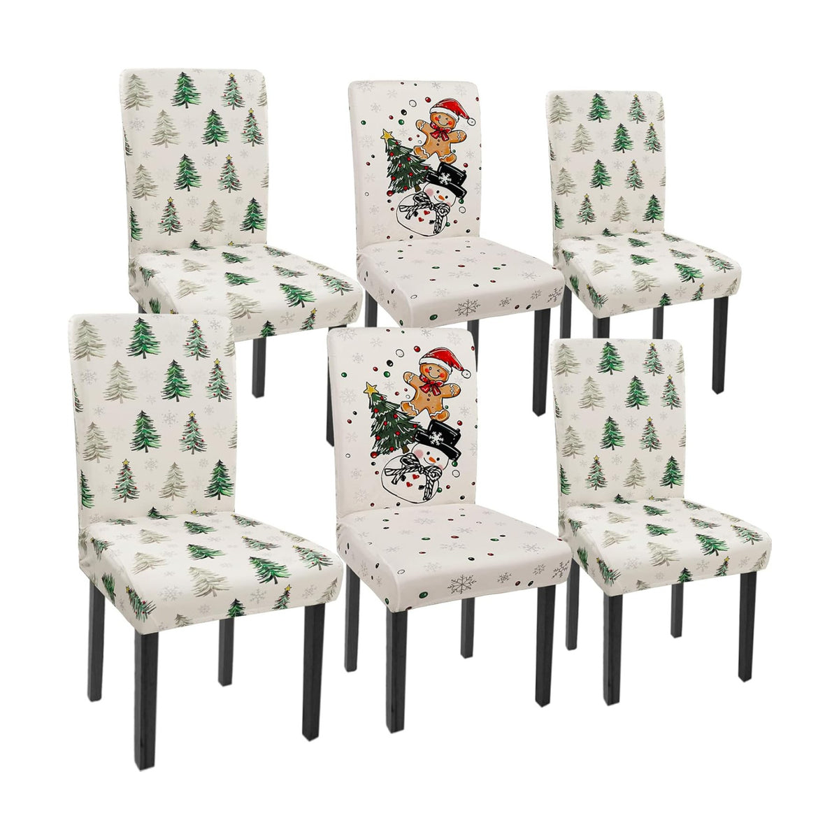 Christmas Chair Covers Set of 6 Gingerbread Xmas Tree Parsons Slipcovers