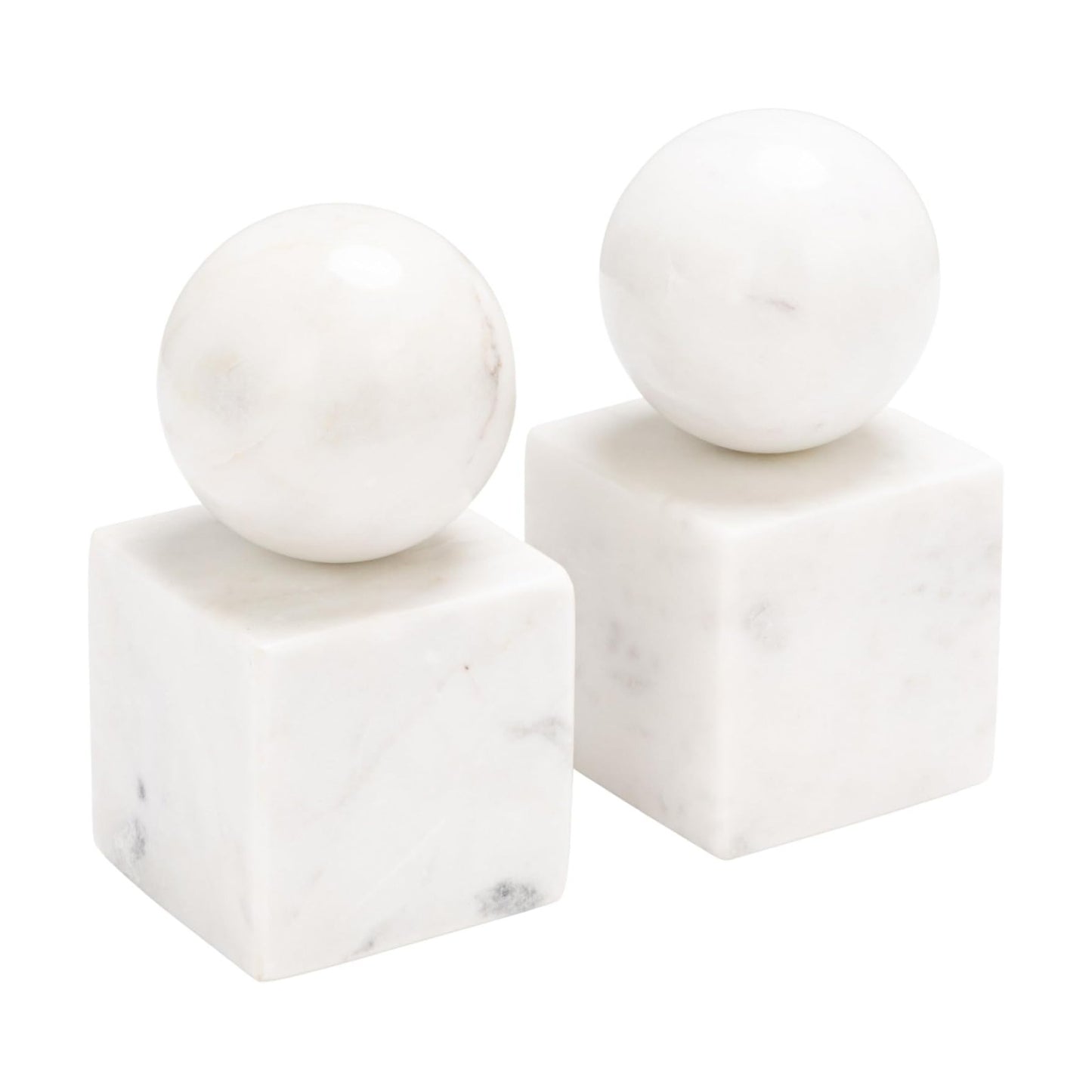 2-Piece Marble Geometric Bookends / White