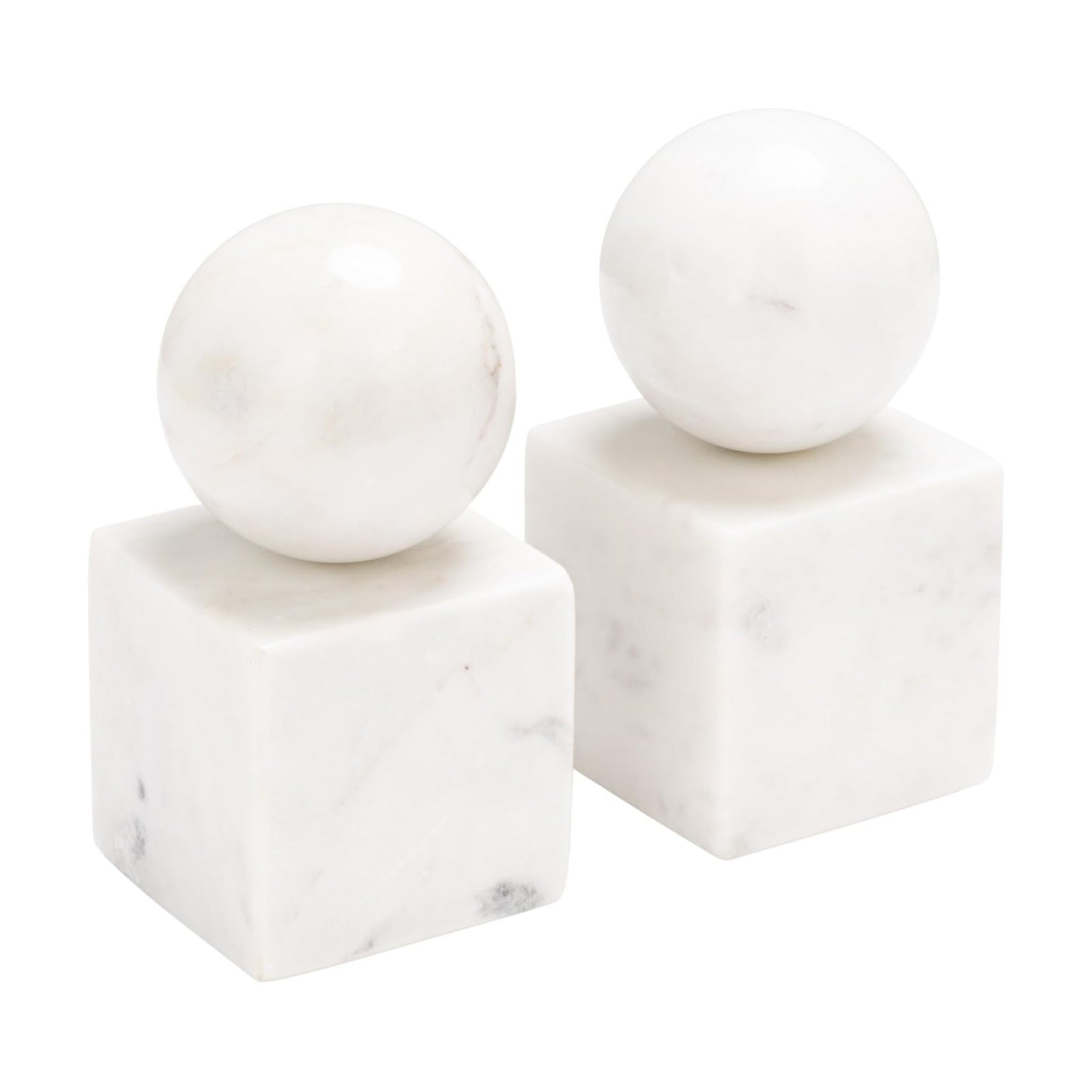 2-Piece Marble Geometric Bookends / White