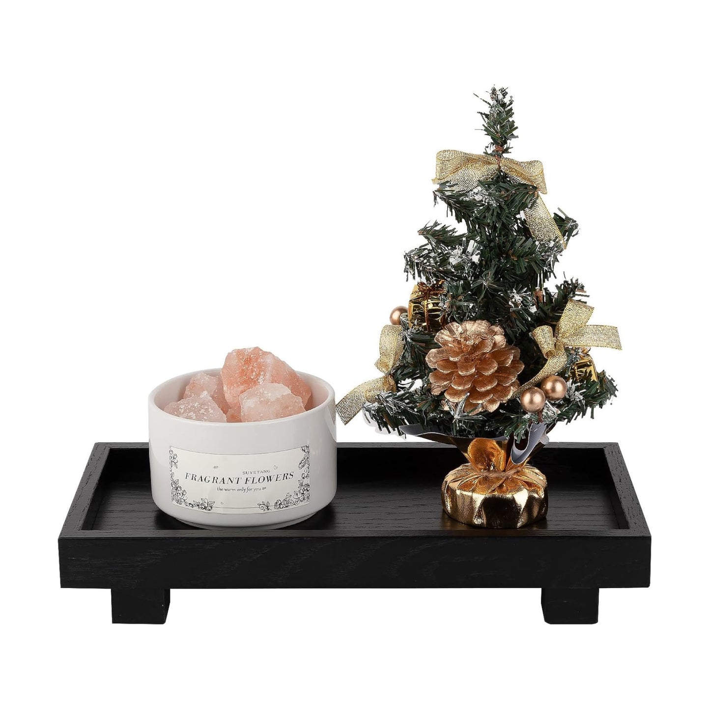 Decorative Tray Small Pedestal Stand Farmhouse Bathroom Decor Wooden / Black / 10.8 x 5.3 x 1.7