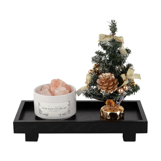 Decorative Tray Small Pedestal Stand Farmhouse Bathroom Decor Wooden / Black / 10.8 x 5.3 x 1.7