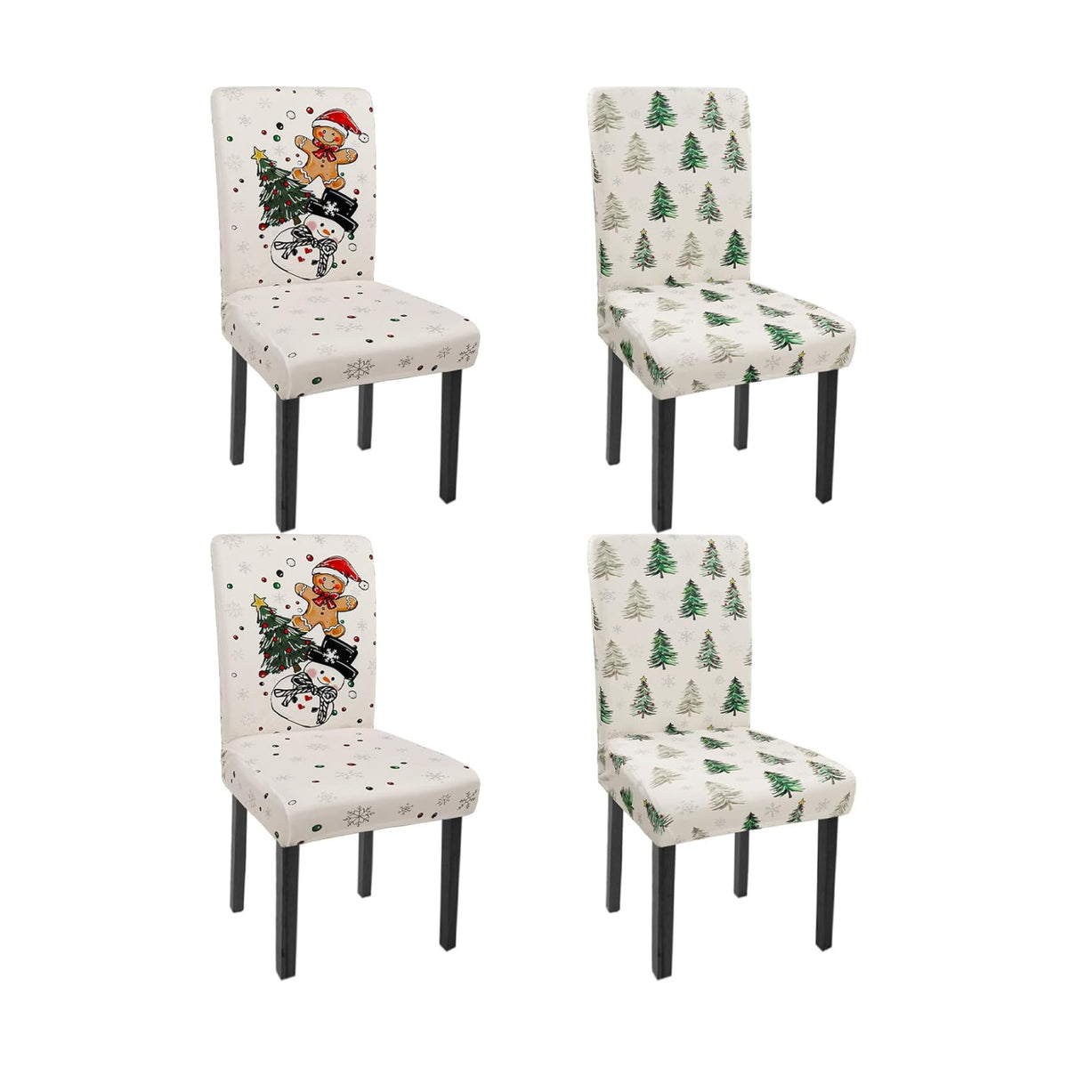 Christmas Chair Covers Set of 4 Gingerbread Xmas Tree Parsons Slipcovers