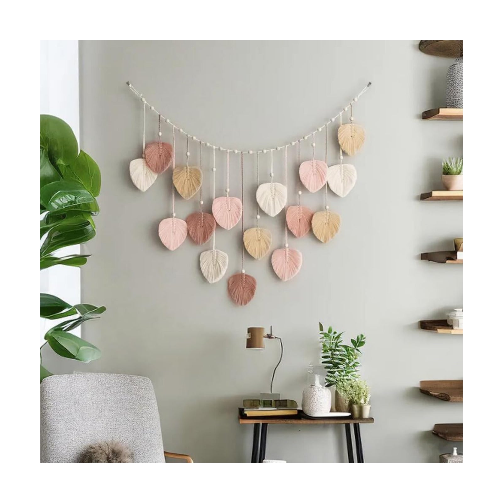 Macrame Leaves Wall Hanging Large Chic Feather Boho Macrame Wall / Pink - 47.3*29.5in / 47.3 x 29.5