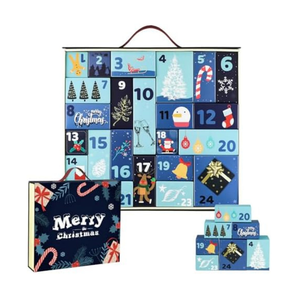 Christmas Advent Calendar, Empty Advent Calendar to Till Yourself, 24 Days Christmas Countdown Box, Reusable Empty Gifts Boxes, Xmas Gifts for Boys Girls Teens Adults