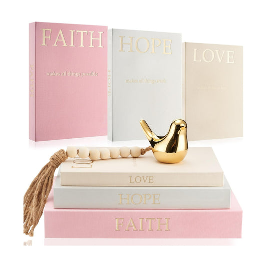 Linen Decorative Books Set Includes Bird and Wooden Beaded Tassel / Elegant Colors / Gold / Set of 3