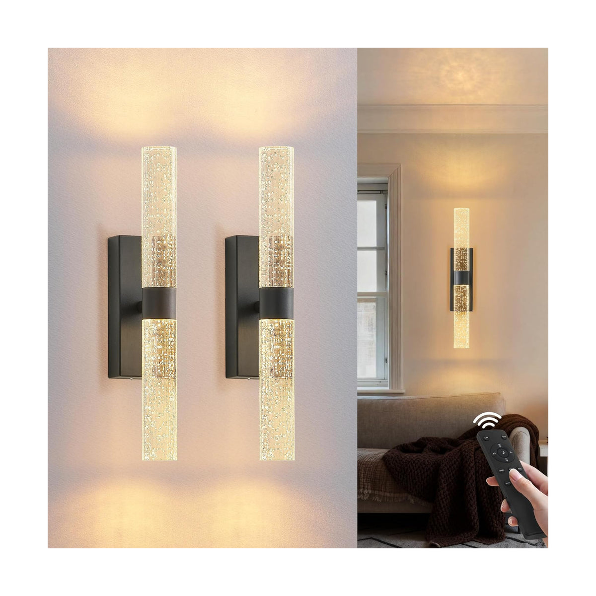 KARTOOSH Battery Operated Wall Sconce Set of Two with Remote Control | Rechargeable Wireless Wall Decor Light, 3CCT