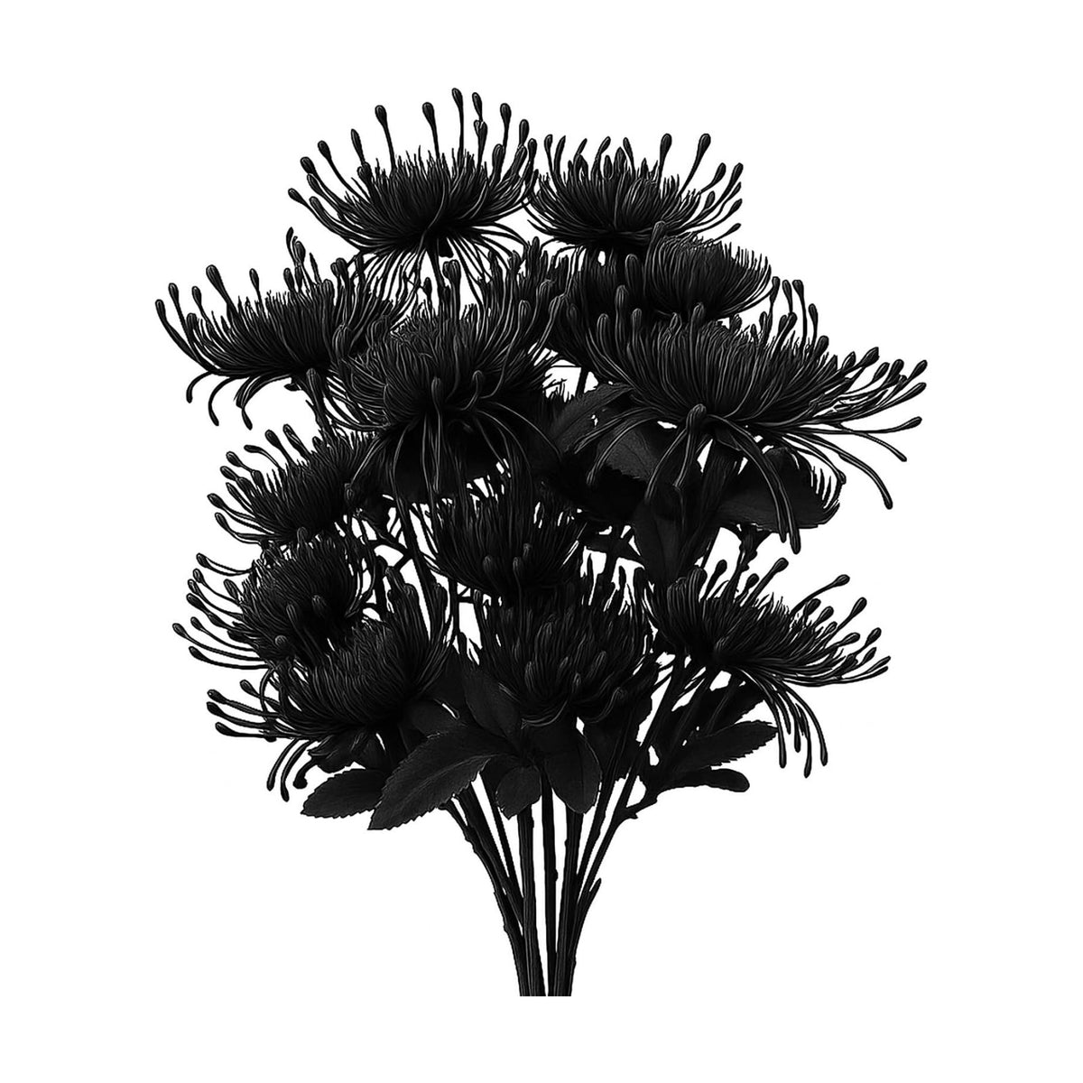 6PCS Black Artificial Fake Mums Halloween Faux Pincushion Flower