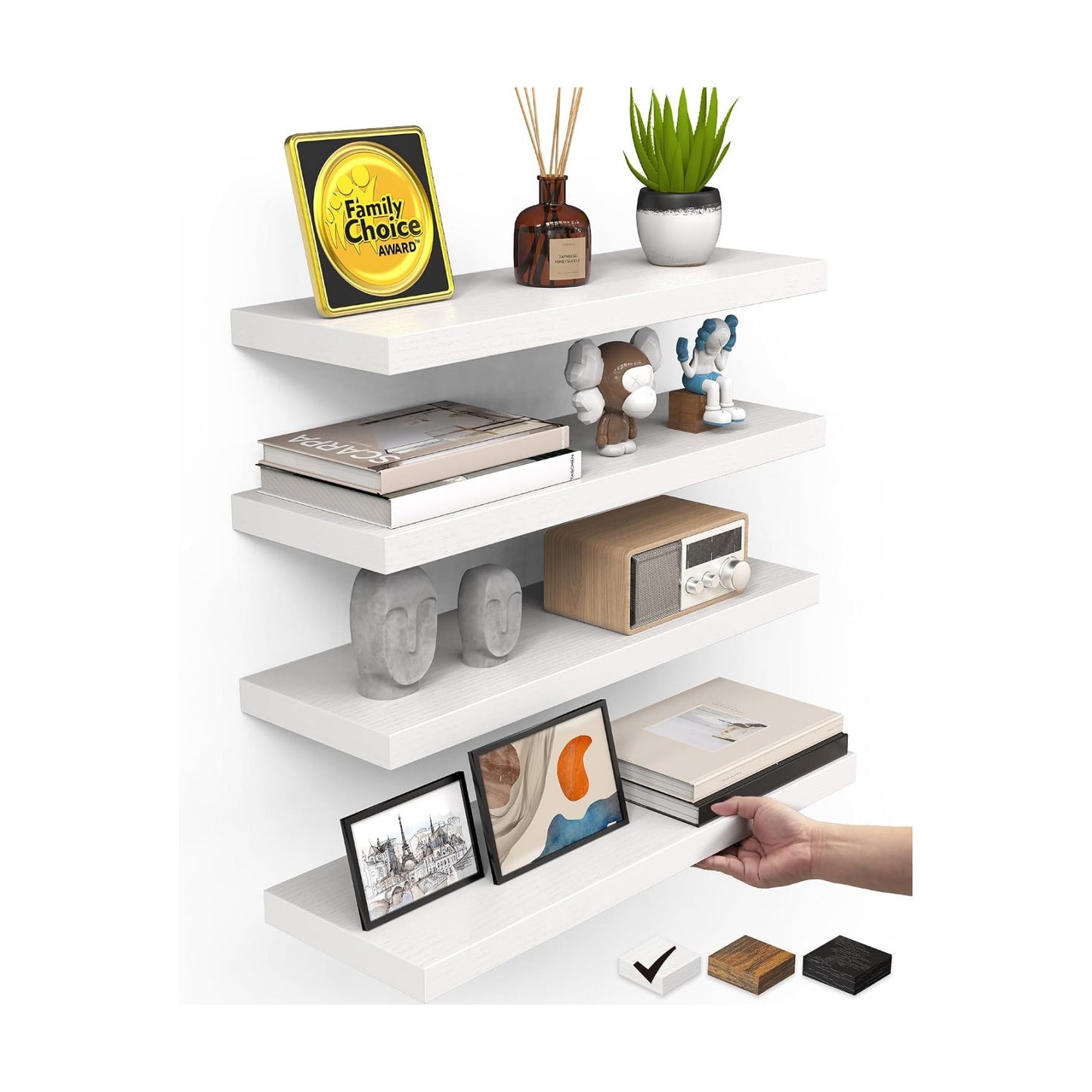BAYKA White Floating Shelves 15.7in, Set of 4, Wall Mount Rustic Wood Shelf