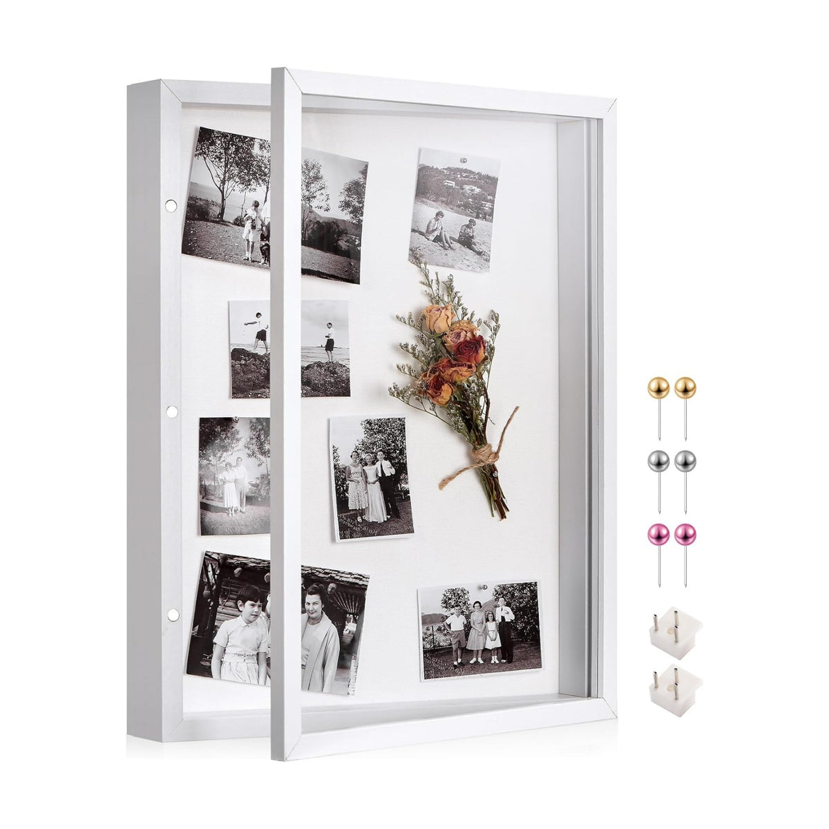 12x16 White Deep Shadow Box Picture Frame with Polished Plexiglass | Large Shadow Box Display Case with Push Pins,and
