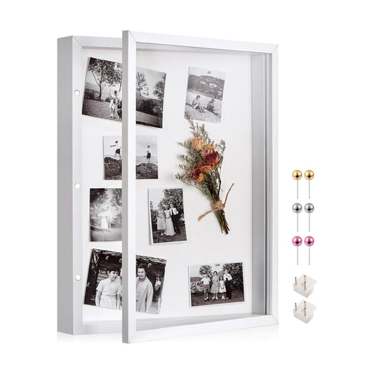 12x16 White Deep Shadow Box Picture Frame with Polished Plexiglass | Large Shadow Box Display Case with Push Pins,and