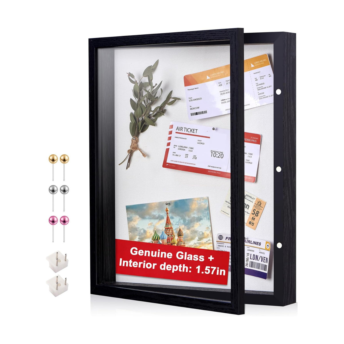 11x14 Black Deep Shadow Box Picture Frame with HD Clear Glass | Shadow Box Display Case with Stand,Push Pins,and Linen