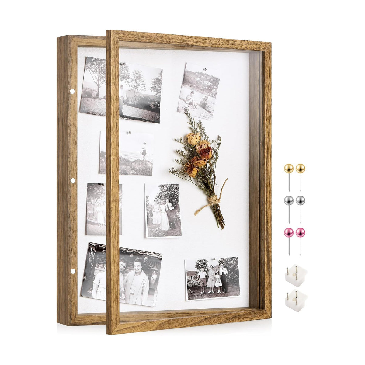 12x16 Brown Deep Shadow Box Picture Frame with Polished Plexiglass | Large Shadow Box Display Case with Push Pins,and
