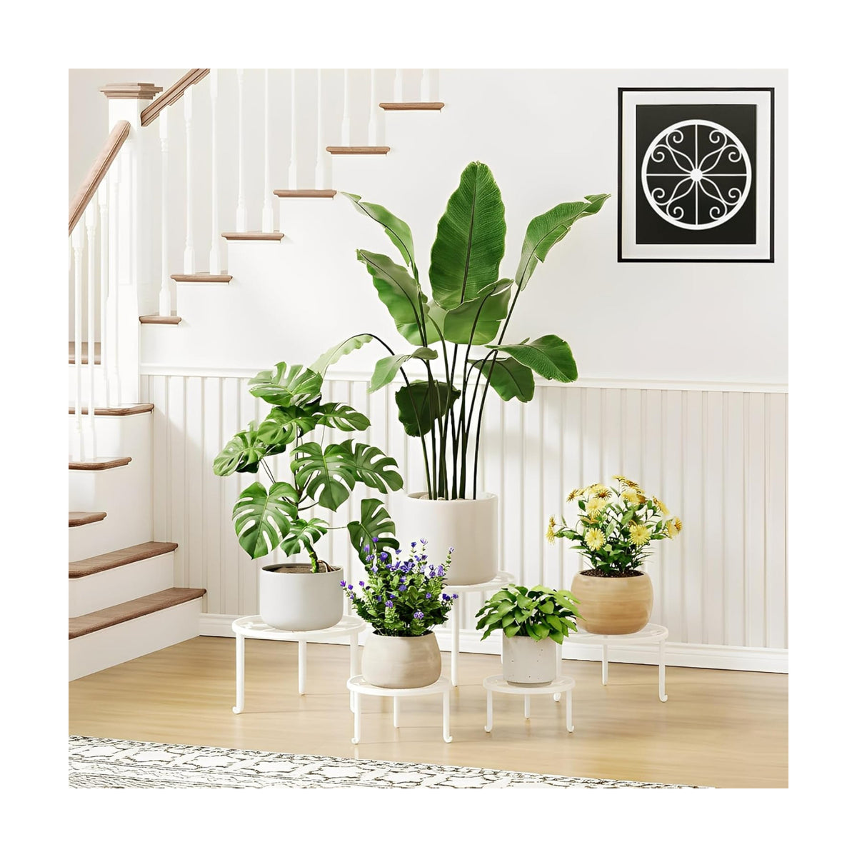 5-Pack Metal Plant Stand Outdoor, Heavy Duty Round Pot Holder Rack for Patio & Garden
