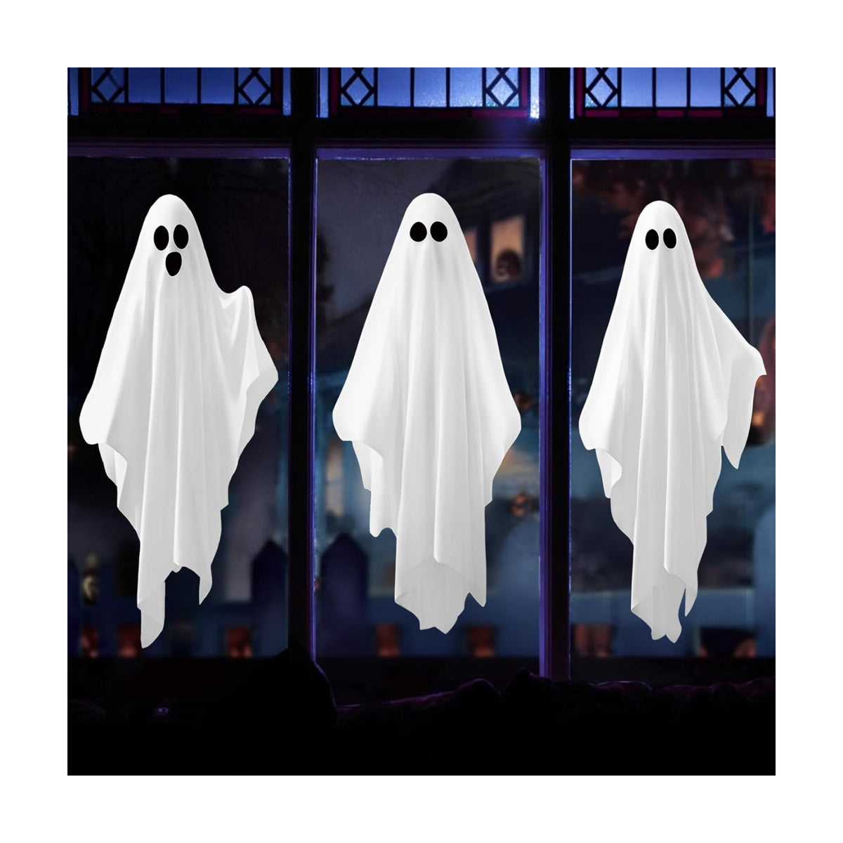 Spooky Halloween Window Clings Decorations: 3 Large Ghost Mirror Decals