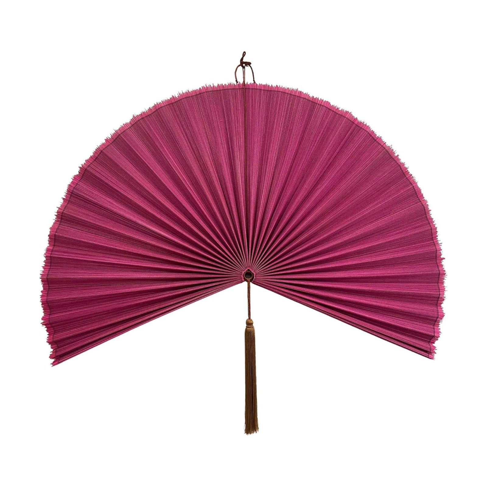 Large Bamboo Fan Wall Art for Boho Hanging Headboard / Rasberry / 31"L x 31"W