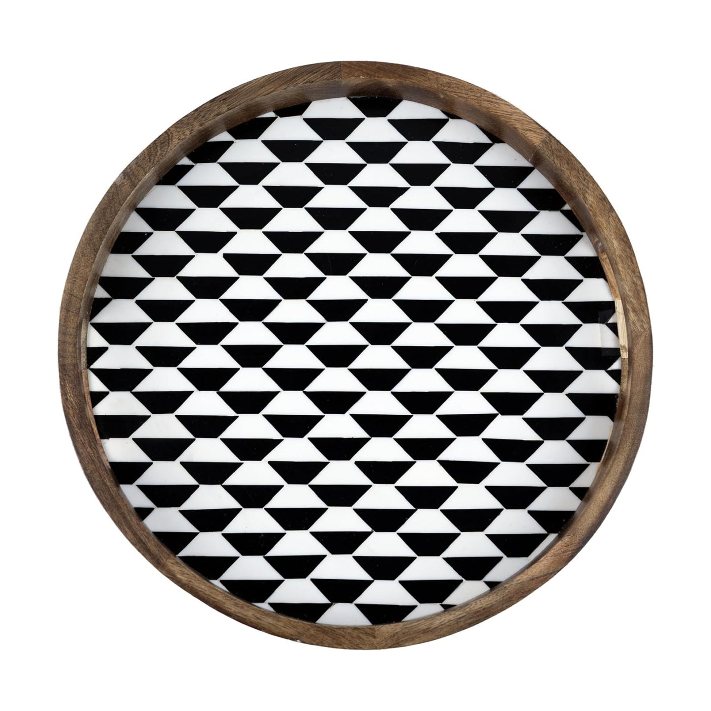 Wooden Round Serving Tray / Black and White Geometric / 12 x 12 / Set of 12