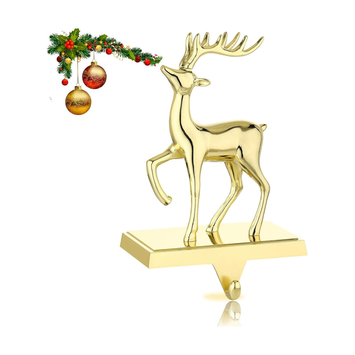 Deer Christmas Stocking Hanger for Mantel，Reindeer Christmas Stocking Holder for Fireplace Mantel Hooks Hanger for Christmas Deer Stockings Clip for Christmas Decoration (Gold Deer)