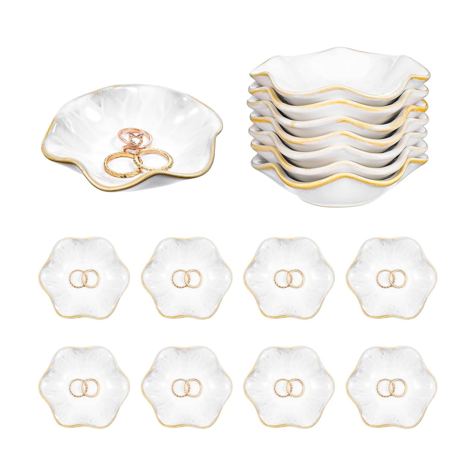 Small Ceramic Jewelry Tray Decorative Ring Tray Exquisite Small Ceramic Trinket Dish / Set of 8