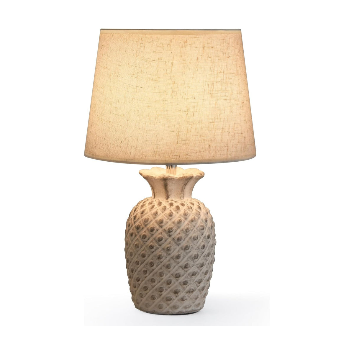 UMEXUS 13" Small Rechargeable Cordless Table Lamp, Pineapple Ceramic Base | Battery Powered, Remote Control Timer