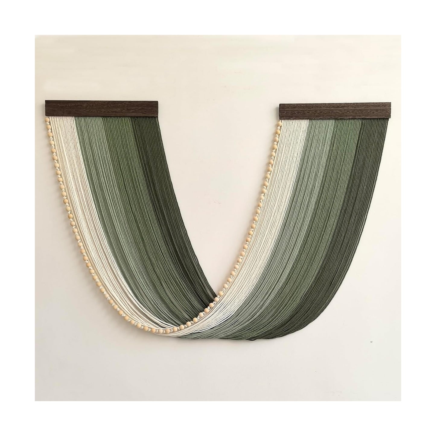 Large Macrame Wall Hanging Dip Dyed Yarn Tapestry Ombre Yarn Gradient Color Macrame / Green + Bead