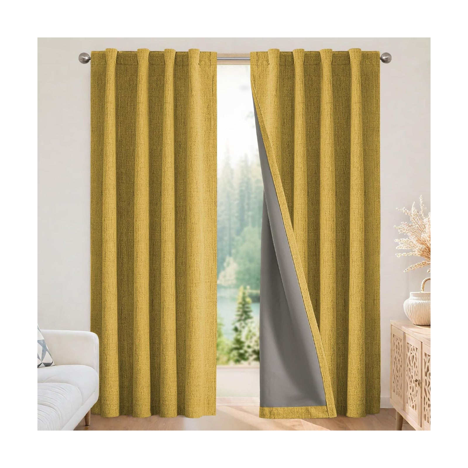 Joydeco Blackout Curtains for Bedroom - 96 Inch Long 100% Light Blocking 2 Panels Set Yellow Drapes, Thermal Insulated
