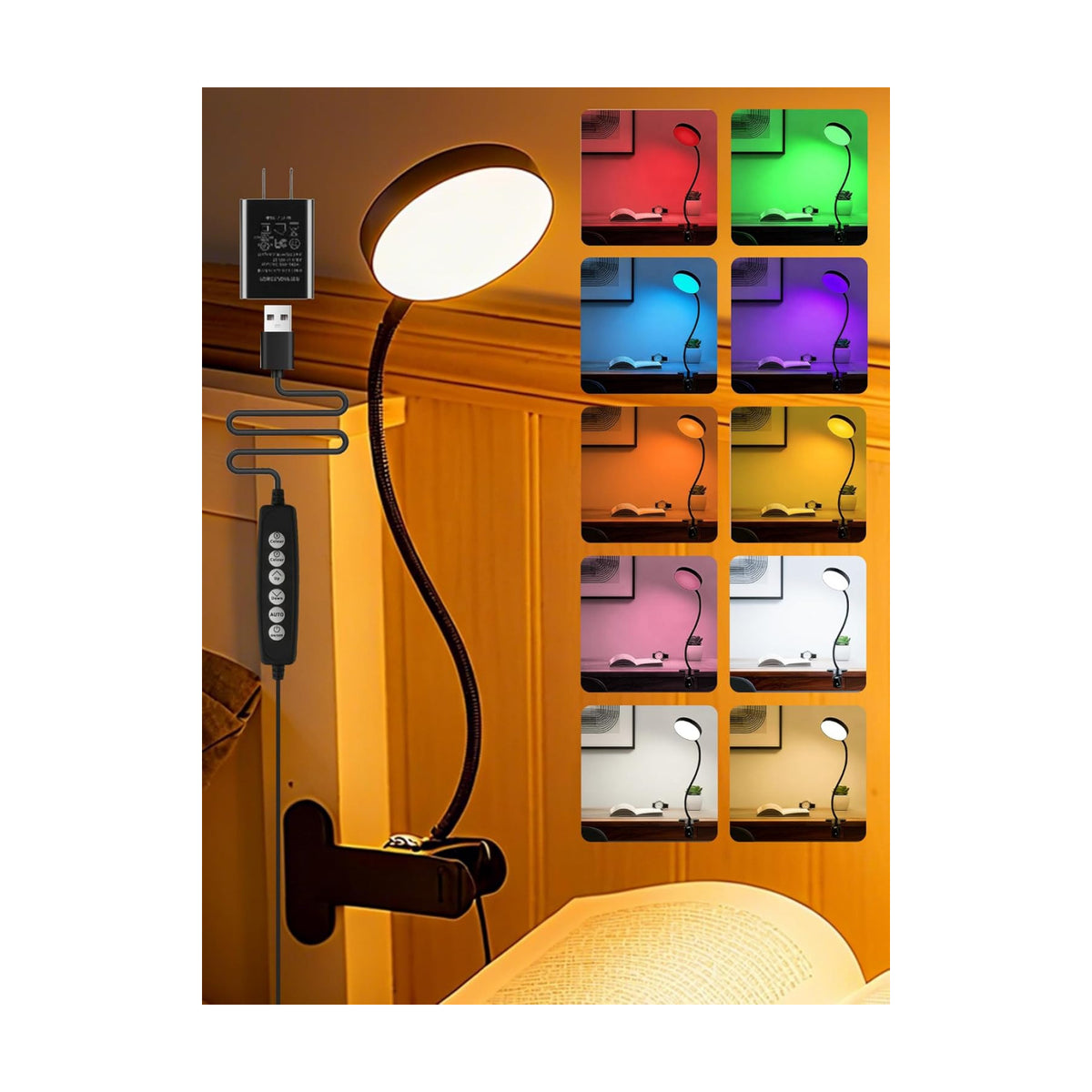 Clip on Light,10 RGB Colors+10 Brightness Small Desk Lamp with Clamp Light | 500 lm Bright 72 LED Desk Light, USB