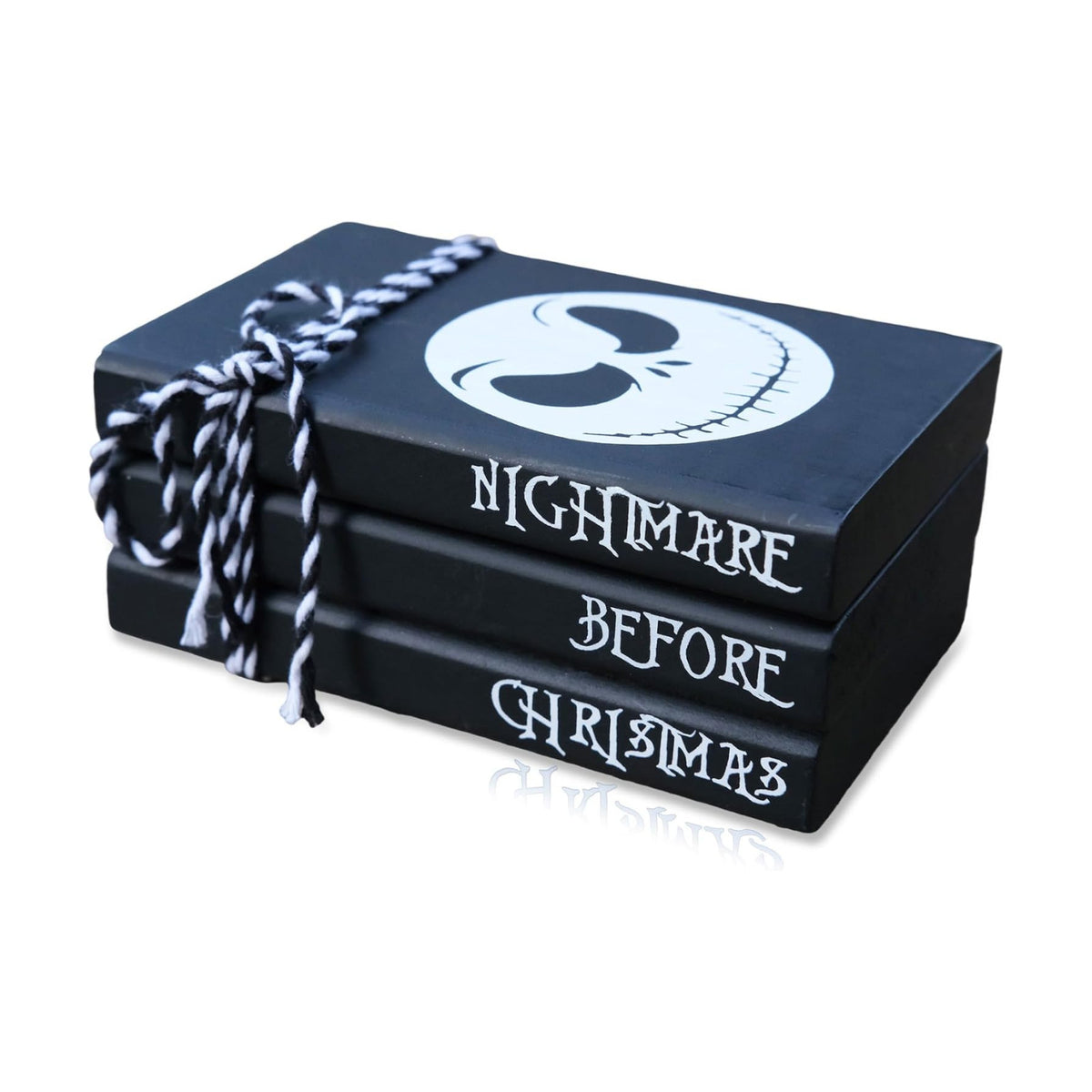 Mini Black Halloween Tiered Tray Decor Wood Decorative Book Stack, Rustic Farmhouse Faux Books Bundle for Home Table Mantle Shelf Decoration Nightmare Before Christmas Sign
