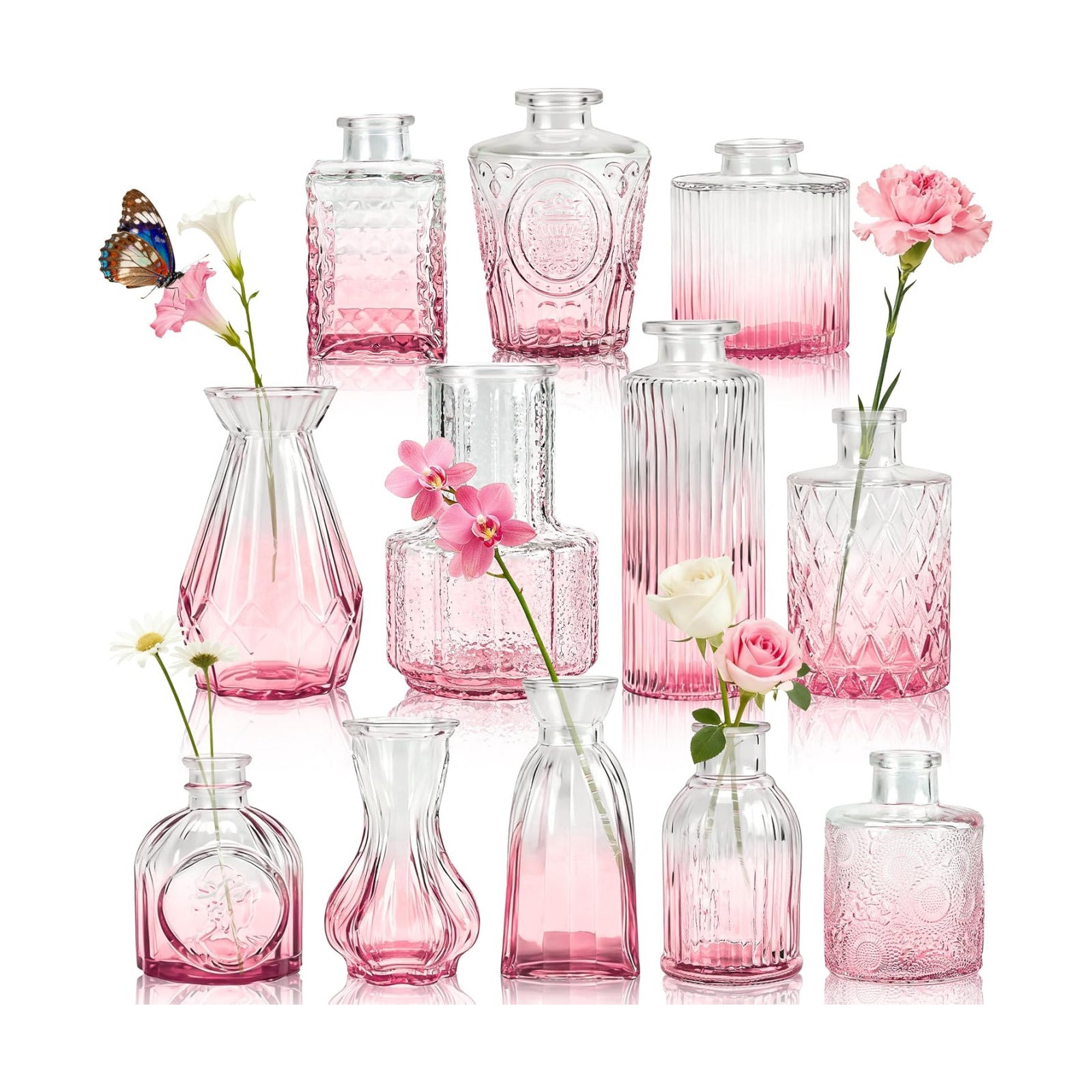 Vases / Small Bud Vases for Flowers / Pink / Set of 12